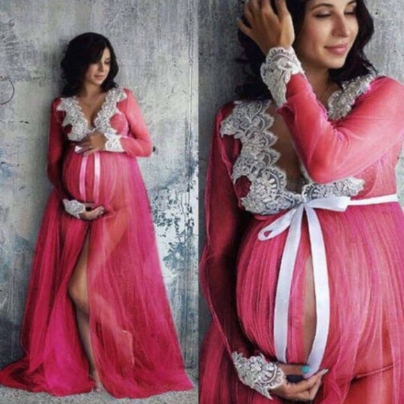 Rouge! Other - Red Maternity Photoshoot Lace on Mesh Gown Robe